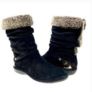 Stuart Weitzman Black Spanish Suede Slouch Wool Ankle Boots - Size 7.5